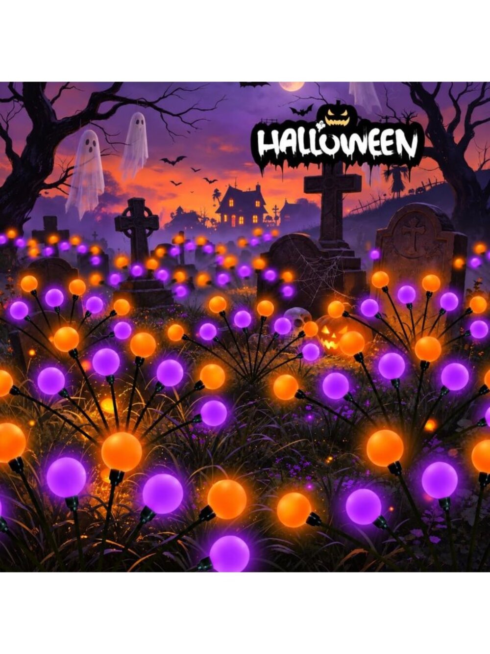 6 Pack Solar Halloween Lights - Outdoor Firefly Decorations for Spooky Nights